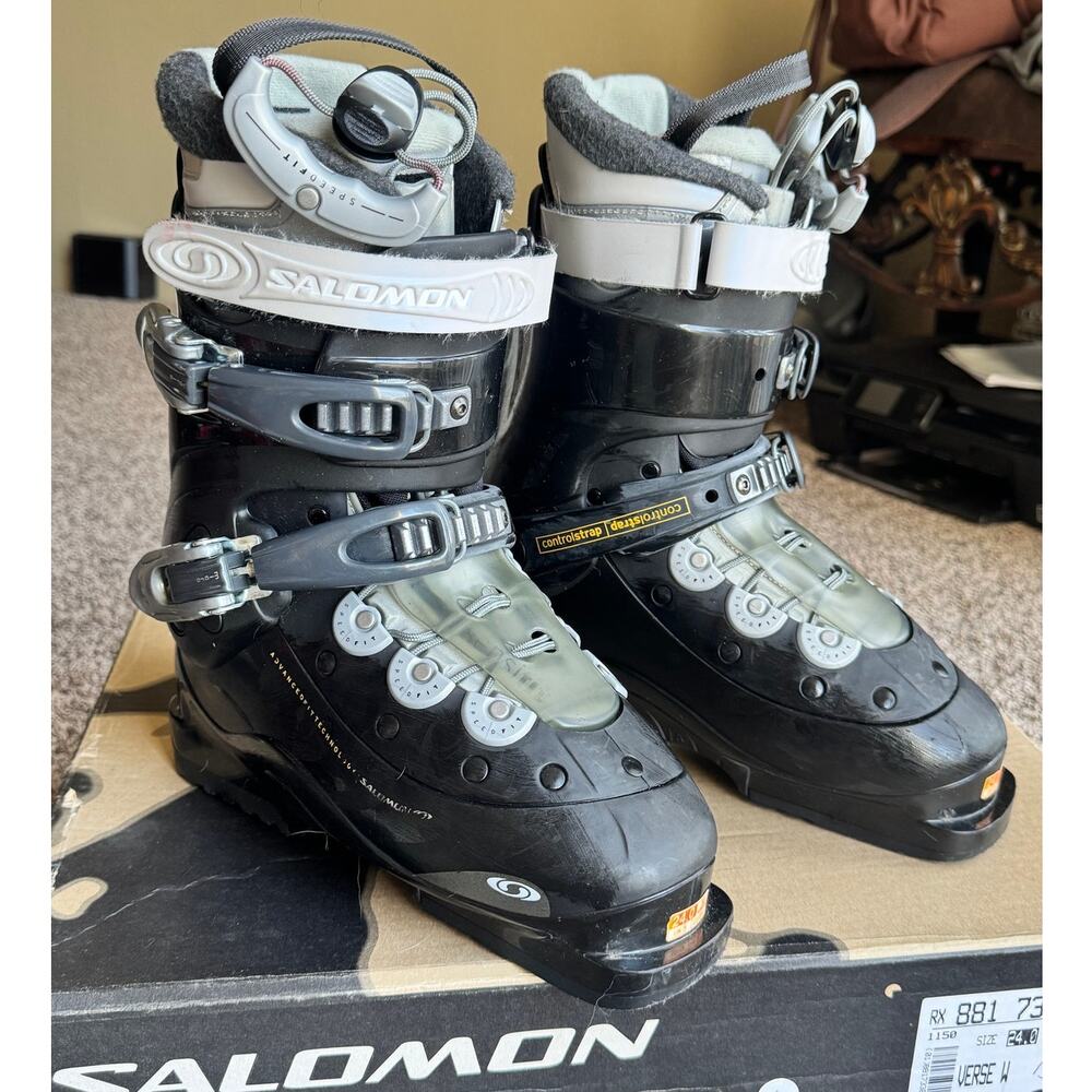 Salomon Verse W Women’s Ski Boots Size 24.0 Size 6.5 Black Gray Thermicfit EUC